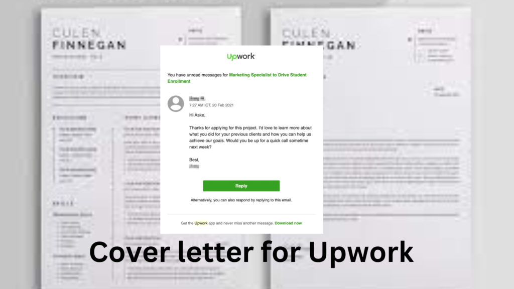 Three examples of Upwork cover letters displayed side by side.