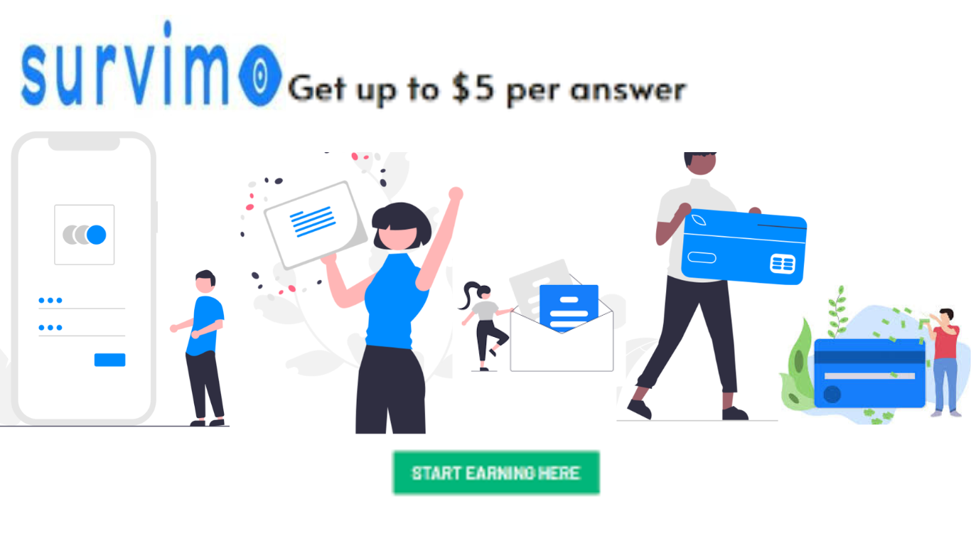 Graphic showing Survimo's earning method, highlighting $5 earnings per survey answer.