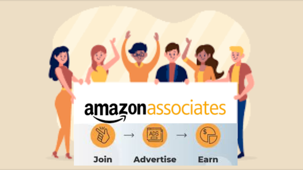 Characters engaging in Amazon Affiliate Marketing in Pakistan, depicted with Amazon logos and earnings charts