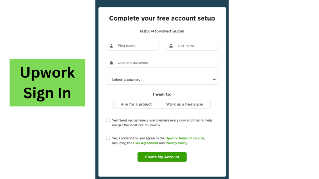 The Upwork sign-in page, ready for user credentials.